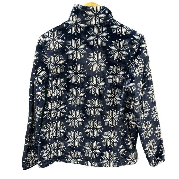 Lands End Women's Snap Fleece Pullover Medium Snowflake Print Thick Blue - Picture 8 of 9